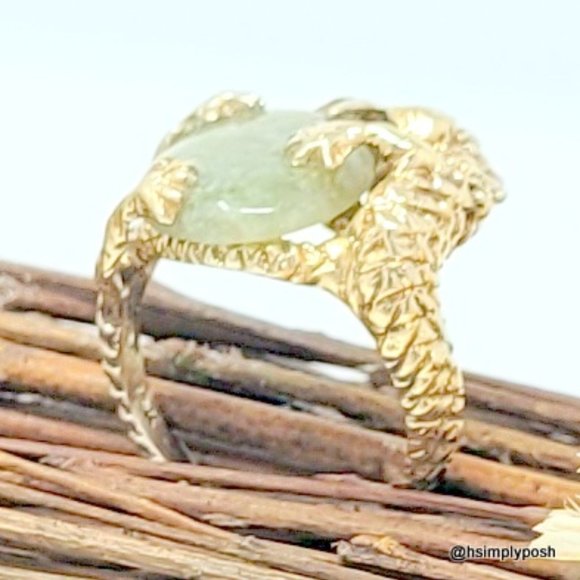 Green Jade Cabochon Ruby Lizard Ring 14K Gold - Picture 2 of 3